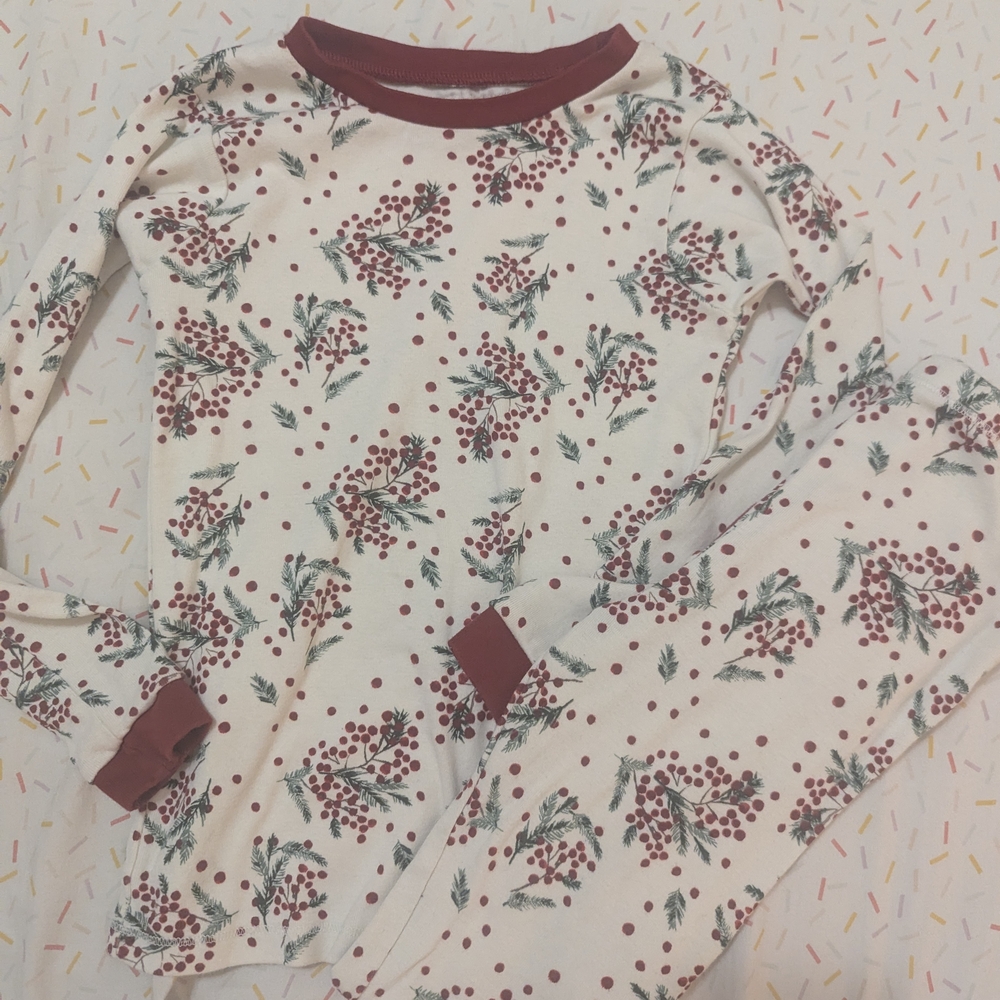 Burt's Bees Cream and Red Kids Pajama Set